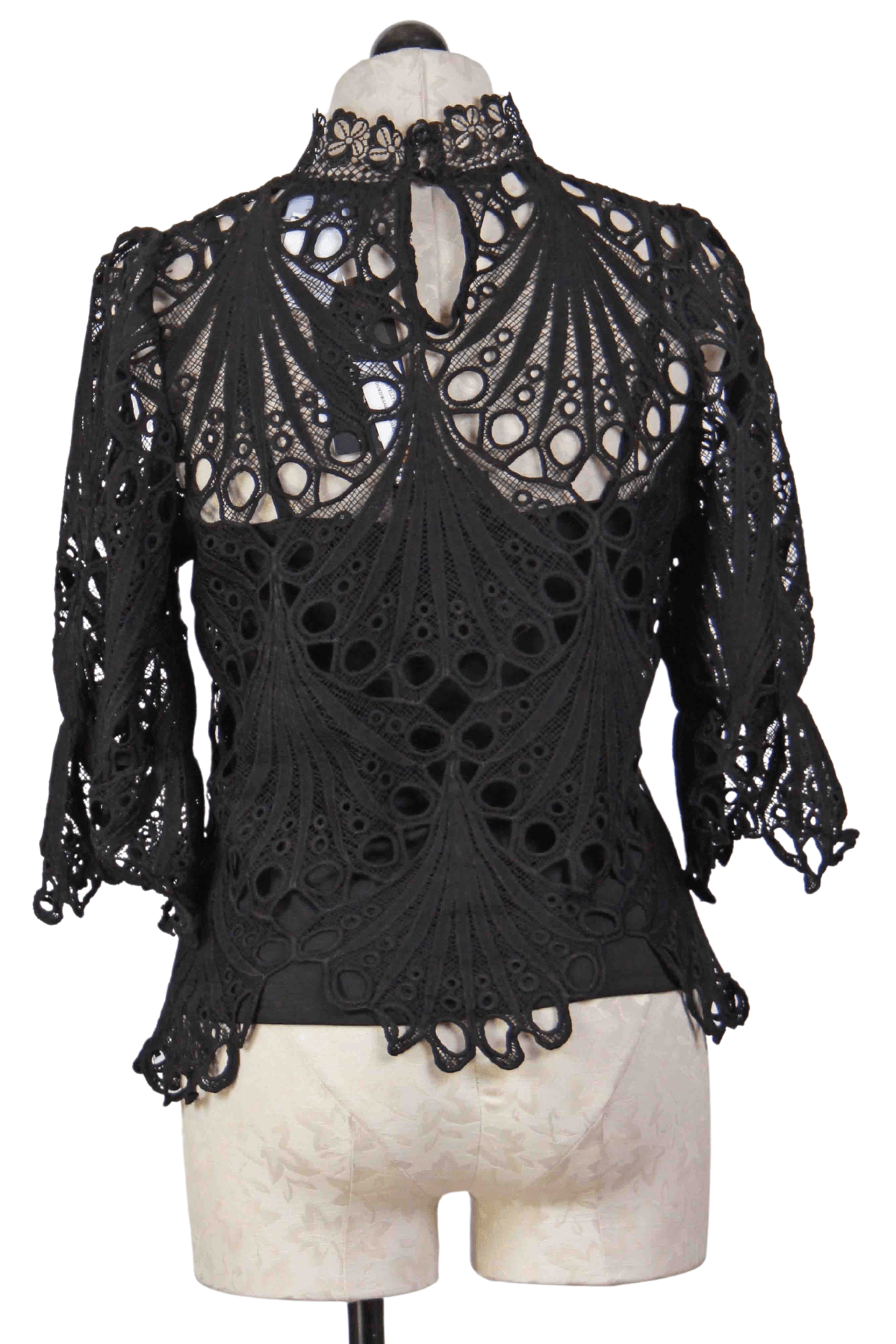 back view of Black Short Sleeve Lace Top by Frank Lyman with cami