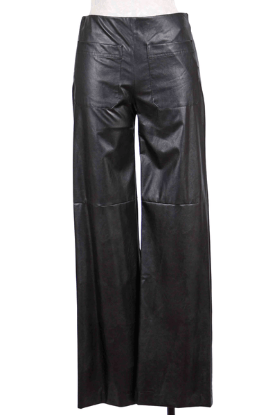 black Faux Leather Pants with Front Pockets by Fifteen Twenty