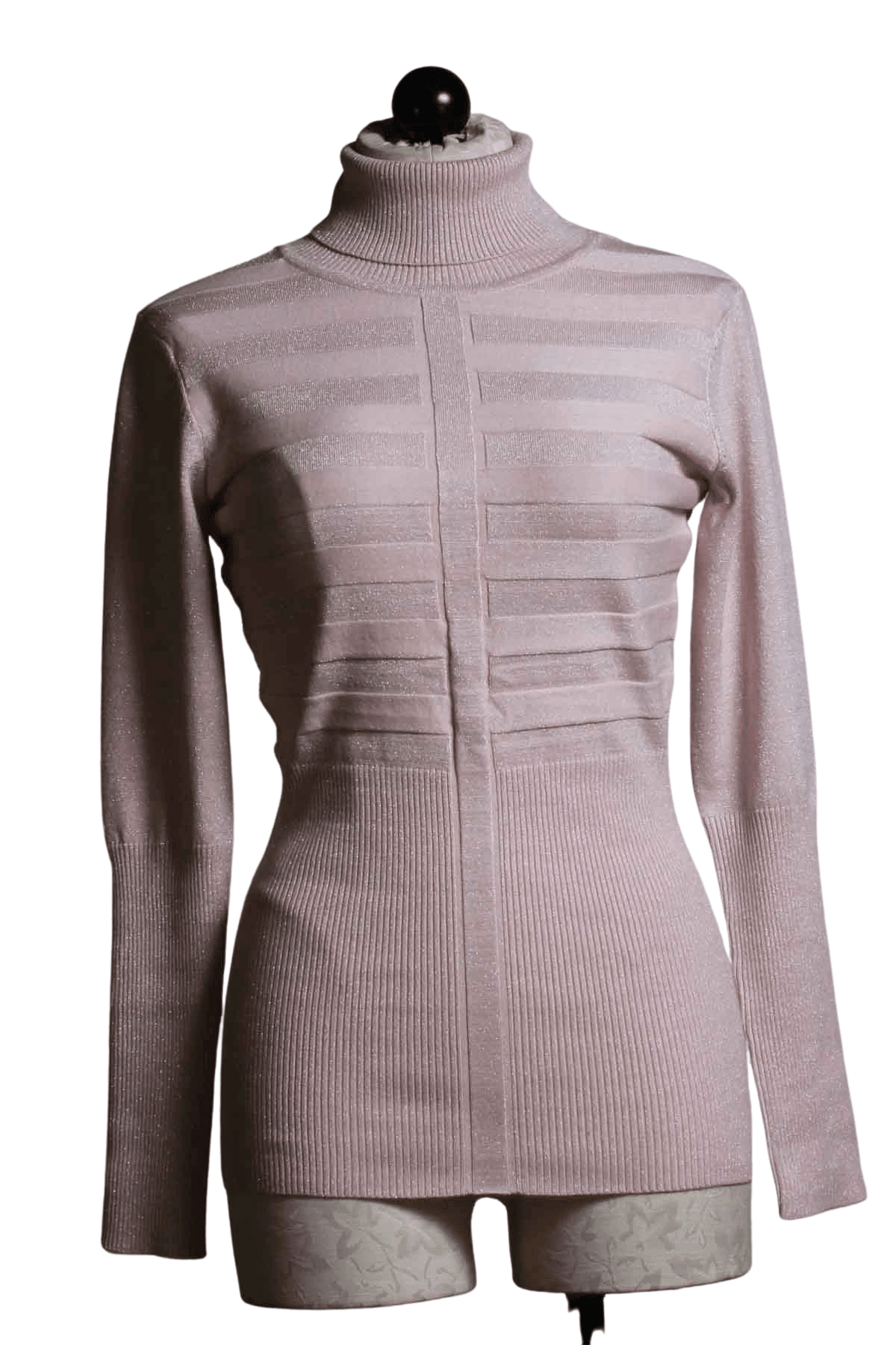 blush Metallic Knit Turtleneck by Frank Lyman with a geometric woven texture