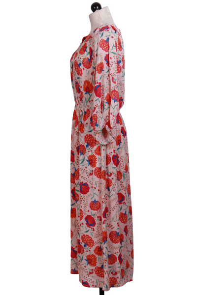 side view of Fuchsia multi V-Neck Cross Front Floral Midi Dress by See U Soon