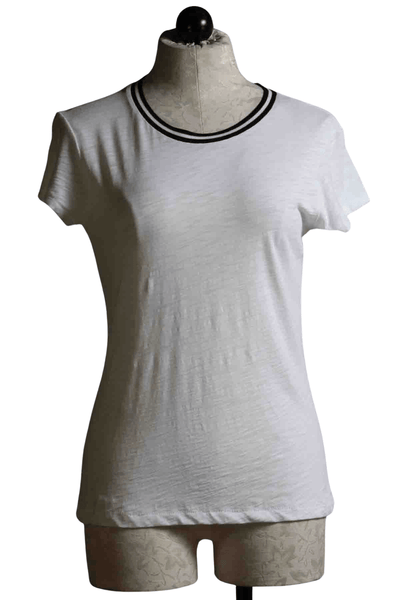 white Short Sleeve Striped Crewneck Tipped Ringer Tee by Goldie LeWinter