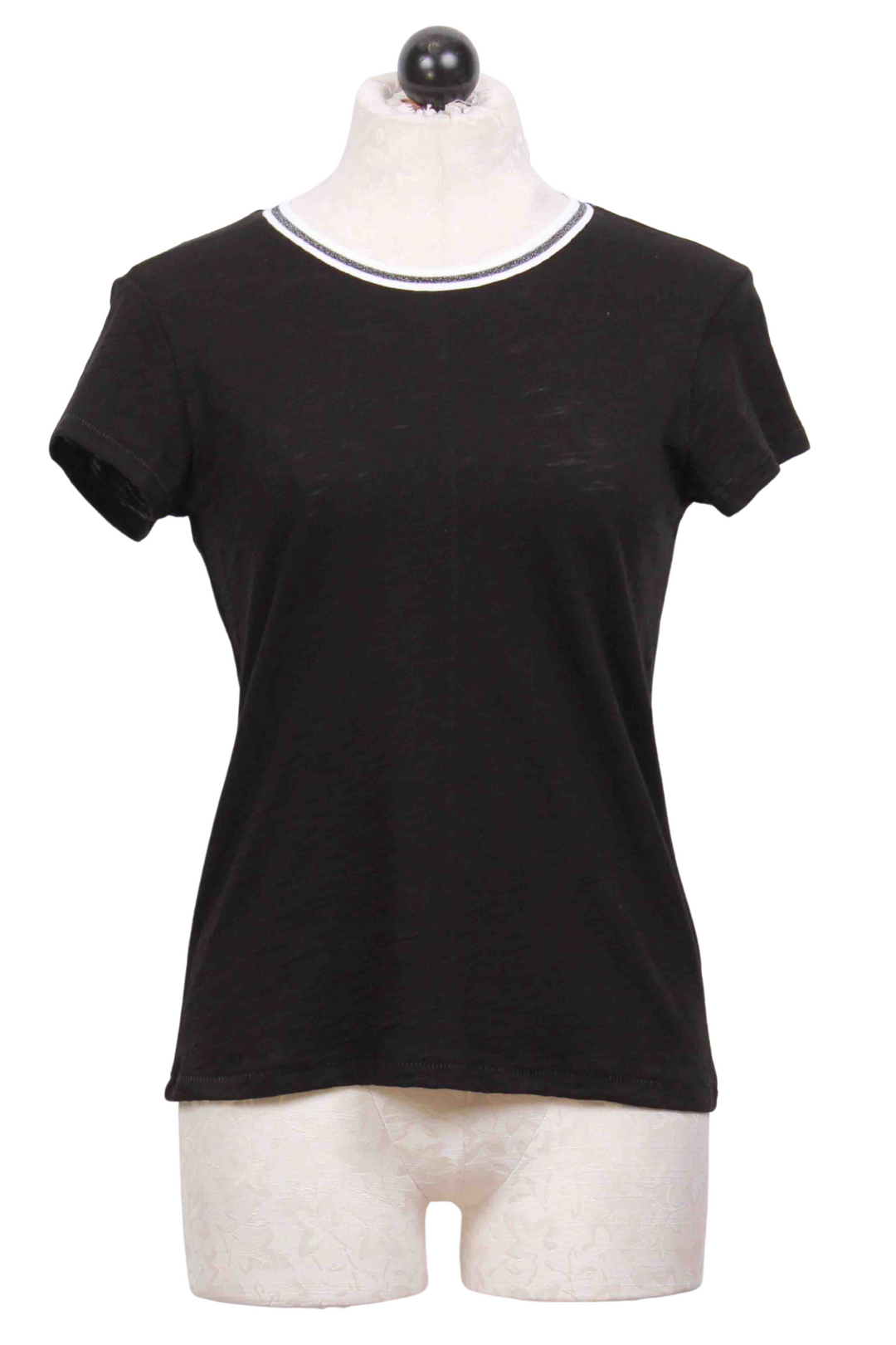 Black with Gunmetal Metallic Tipped Ringer Tee