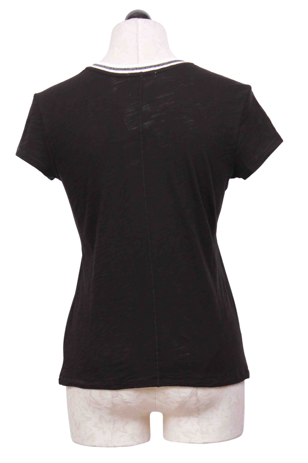 back view of Black with Gunmetal Metallic Tipped Ringer Tee