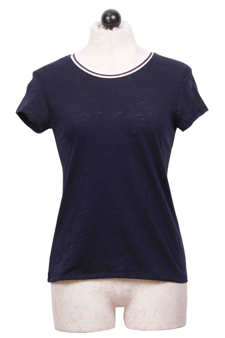 Navy with Gunmetal Metallic Tipped Ringer Tee