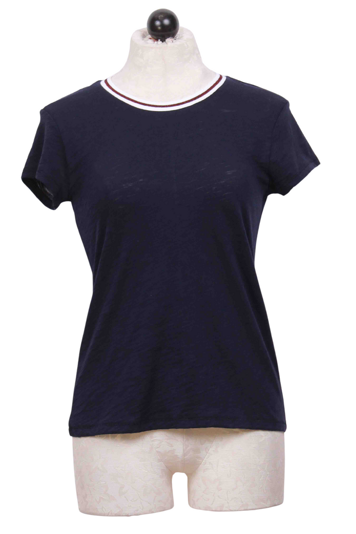 Navy with Burgundy Metallic Tipped Ringer Tee