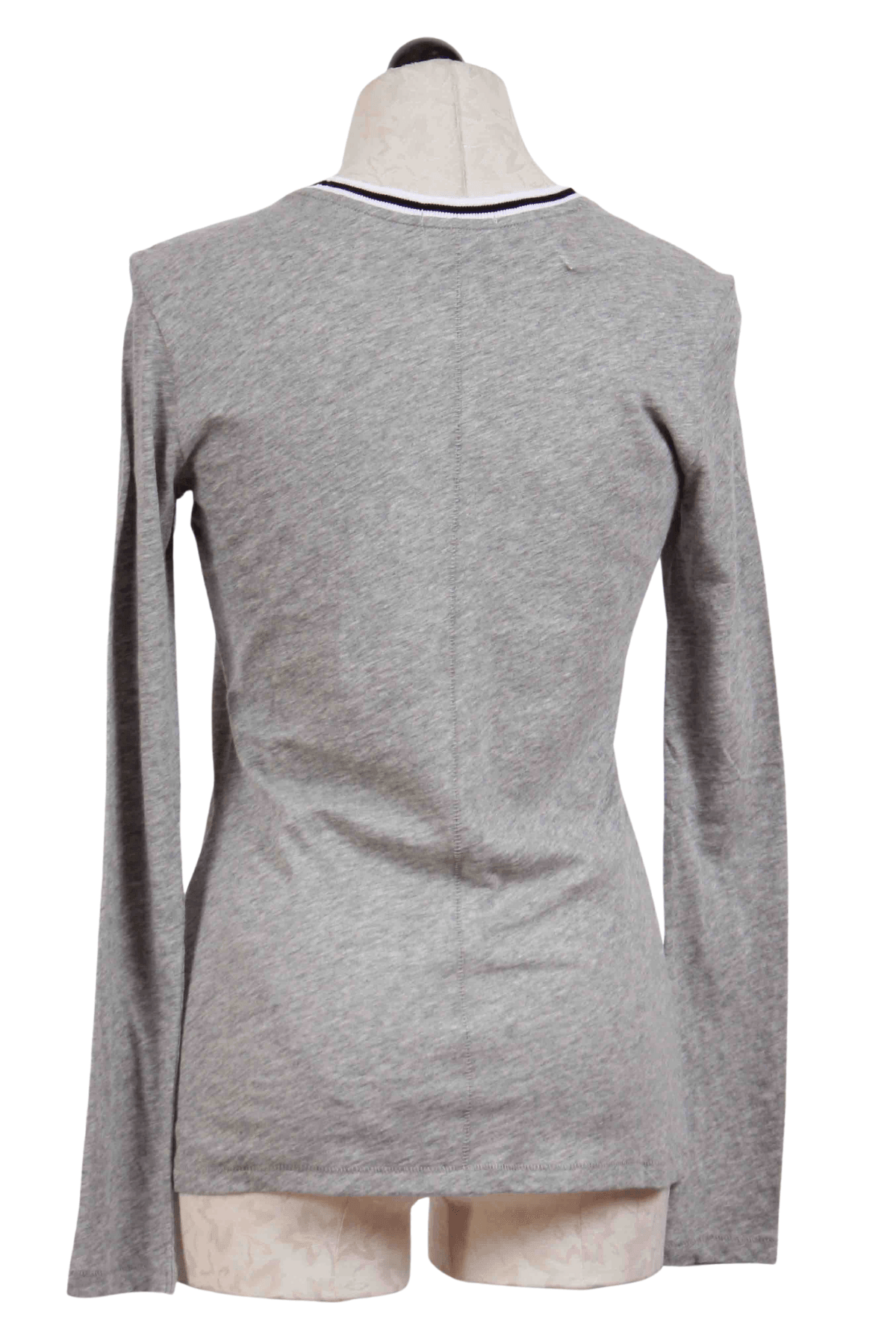 back view of Grey Heather Long Sleeve Tipped Ringer Tee by Goldie Tees