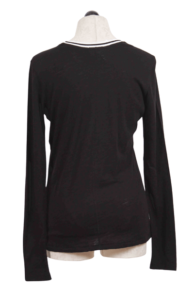 back view of Black Long Sleeve Tipped Ringer Tee by Goldie Tees