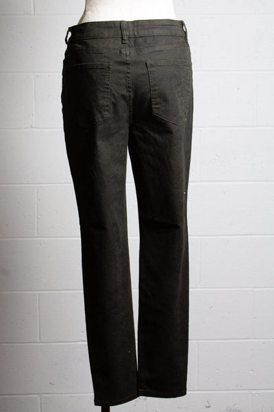 back view of Olive colored straight leg jean by Frank Lyman