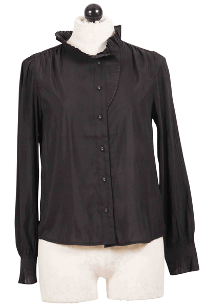 Black Pleated Collar Blouse by The Korner