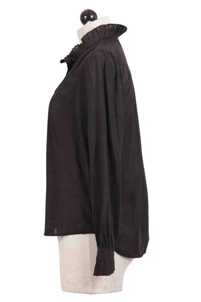 side view of Black Pleated Collar Blouse by The Korner