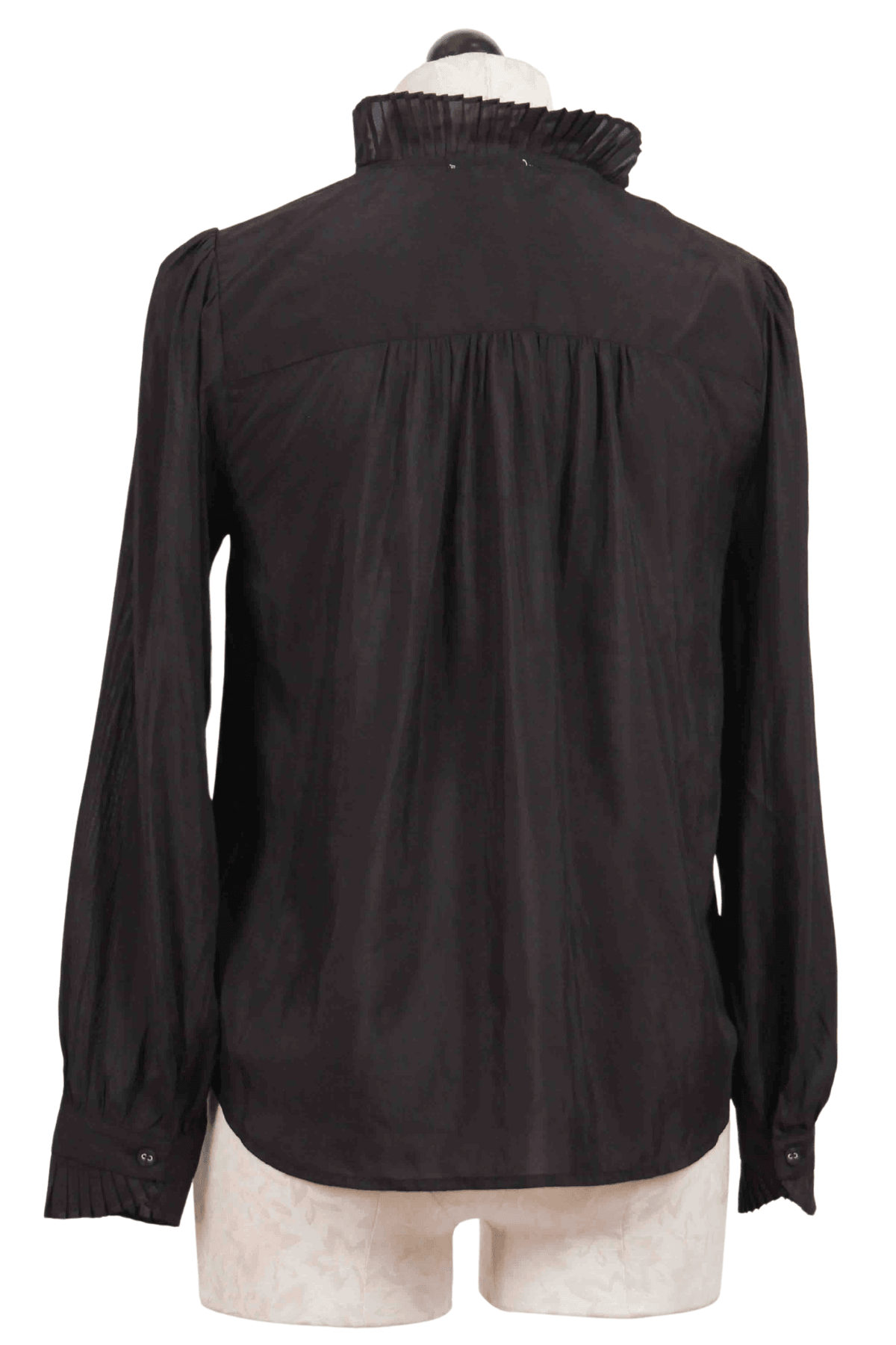 back view of Black Pleated Collar Blouse by The Korner