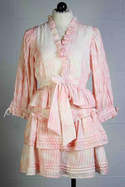 tiered Amber Mini Skirt by Cleobella in cloud paired with matching Heidi blouse