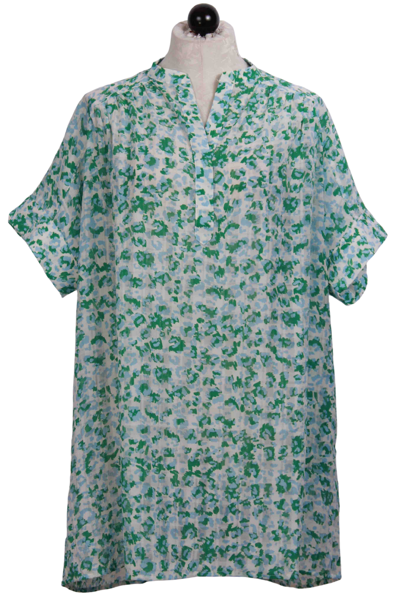 Blue/Green Short Sleeve Printed Shirt Dress by The Korner