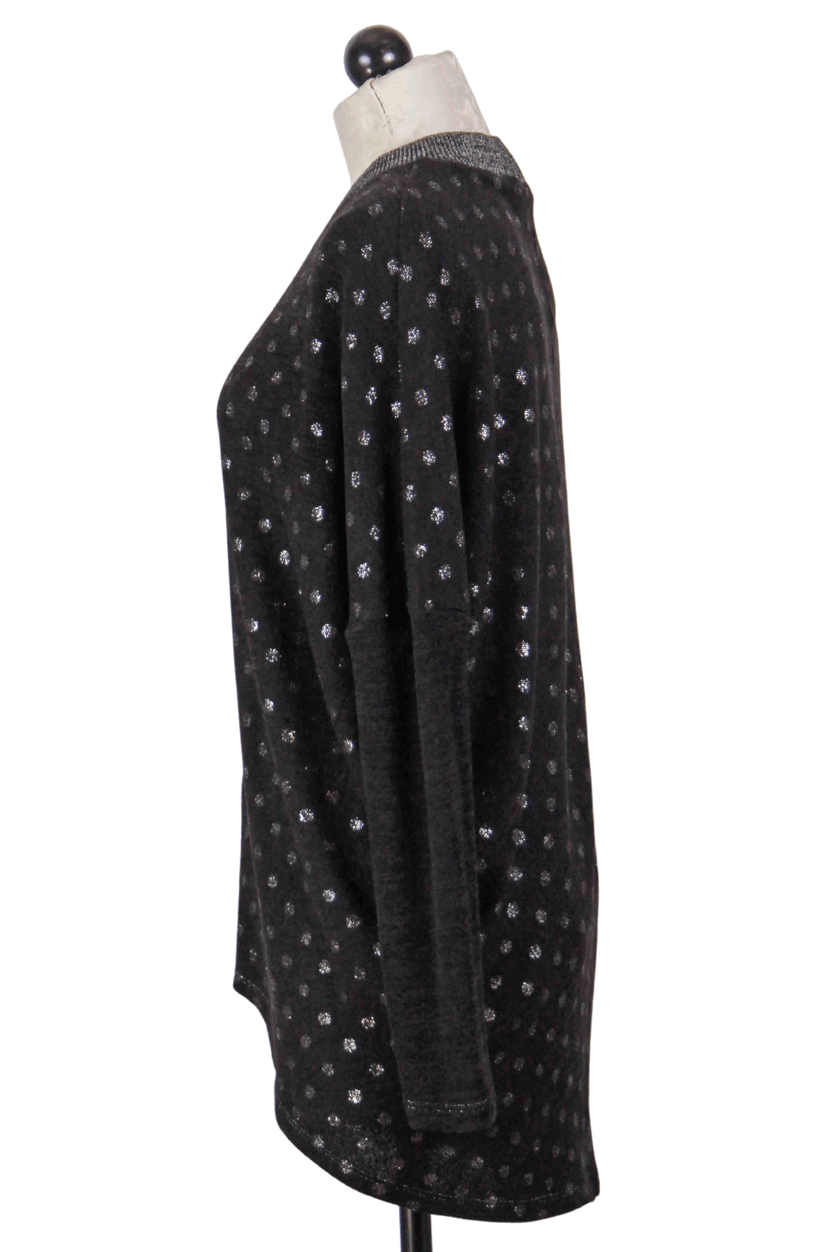 side view of Polka Dot Metallic Knit Tunic By Frank Lyman