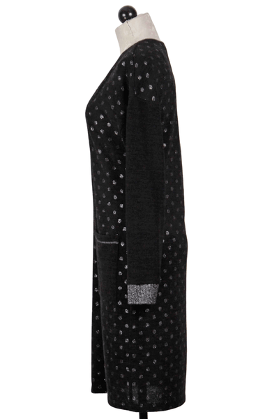 side view of Black Polka Dot Metallic Knit Dress By Frank Lyman