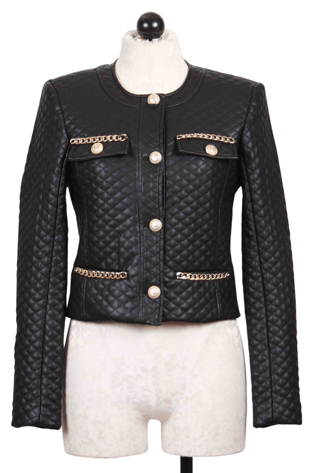 black Quilted Lena Vegan Leather Collarless Jacket by Generation Love