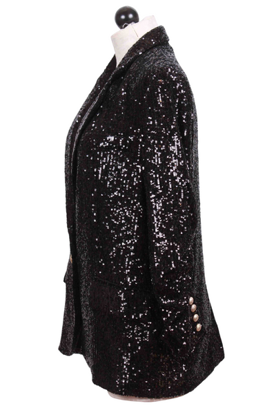 side view of Black Avery Sequin Blazer by Generation Love