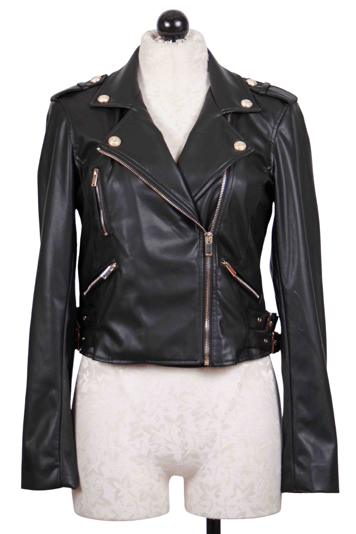 black Diana Stretch Vegan Leather Moto Jacket