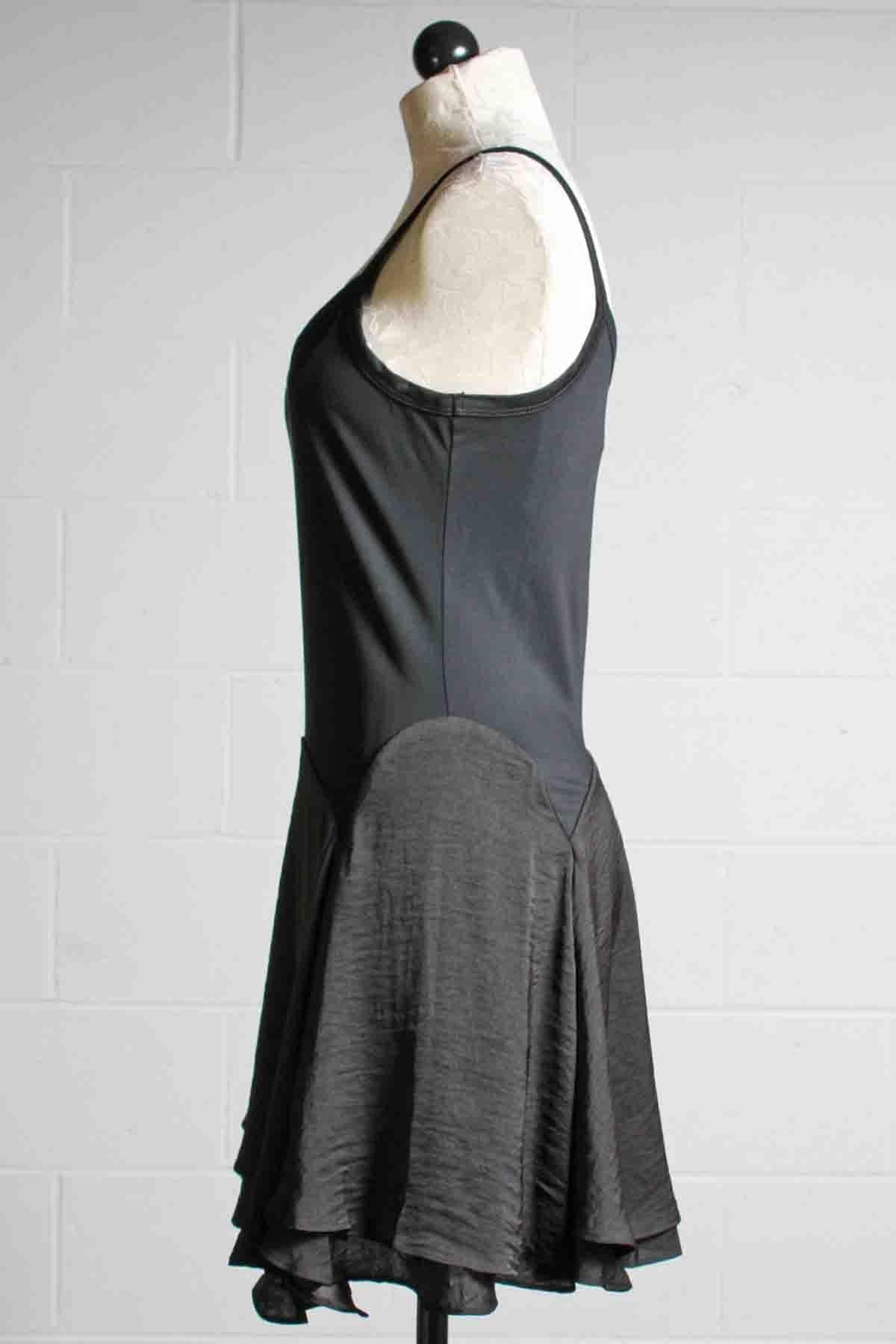 side view of Black Ruffle Bottom Elina Slip Dress by Heartloom