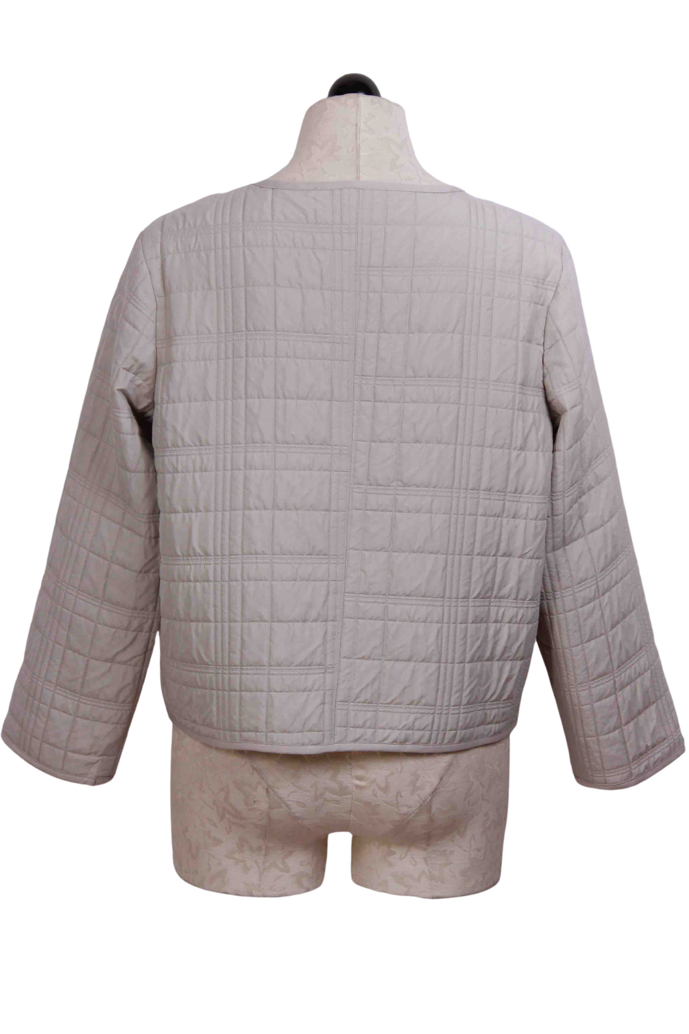 back view of Sand colored Button Front Quilt Bomber Jacket by Liv by Habitat