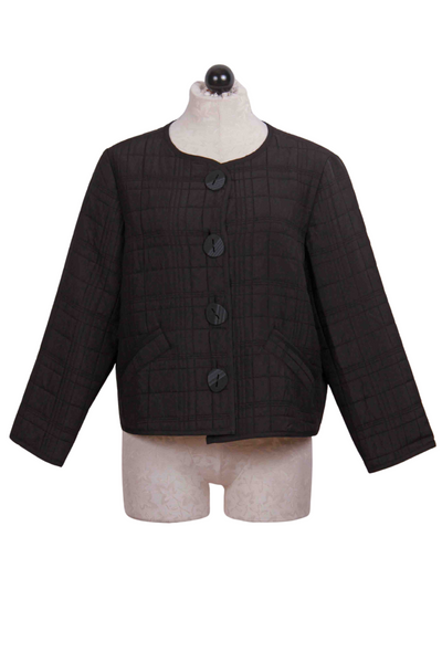 Black colored Button Front Quilt Bomber Jacket by Liv by Habitat