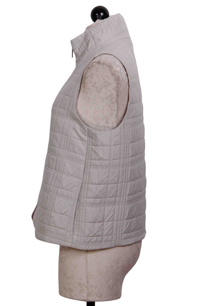 side view of Sand colored Zip Front Quilt Modern Vest by Liv by Habitat