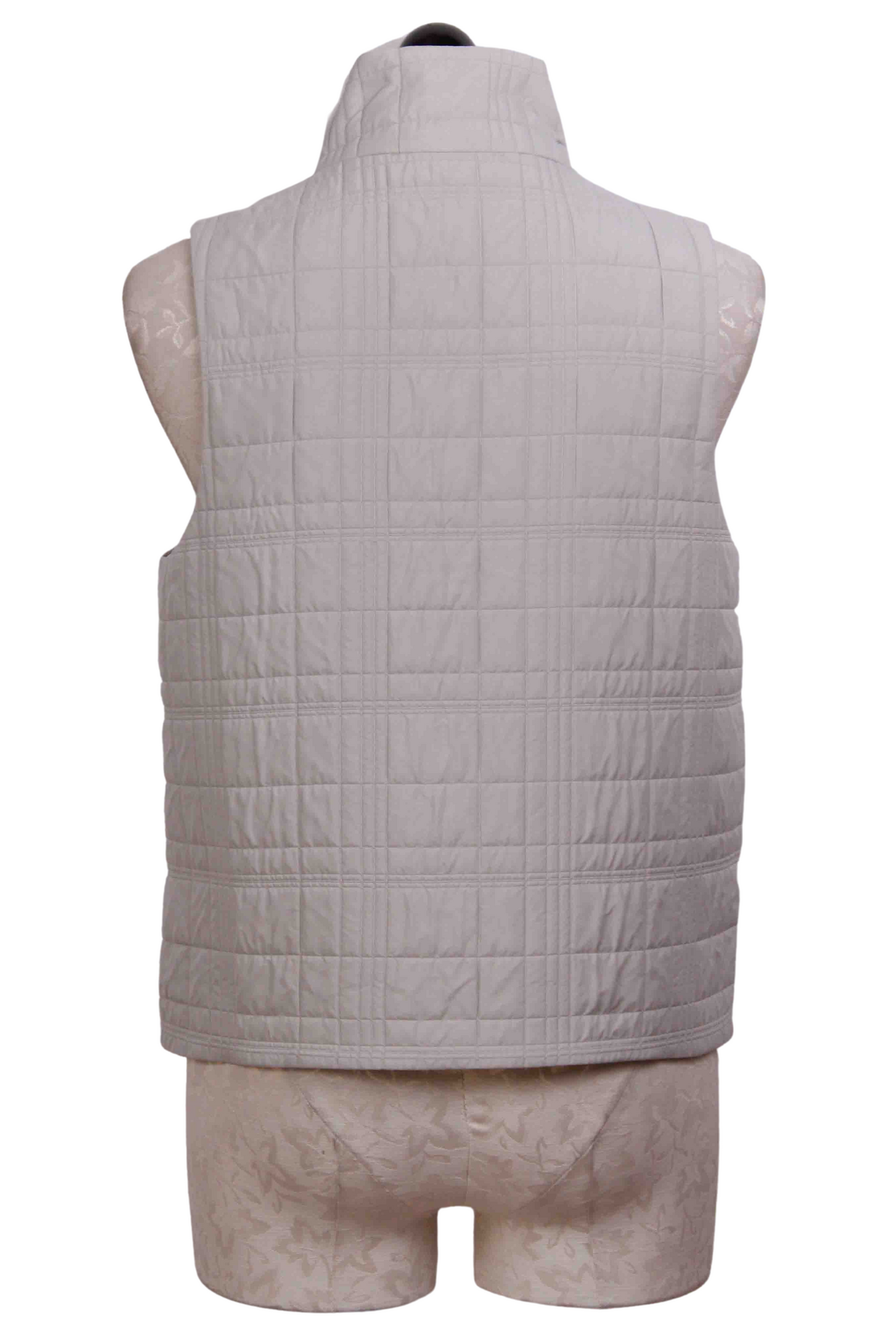 back view of Sand colored Zip Front Quilt Modern Vest by Liv by Habitat
