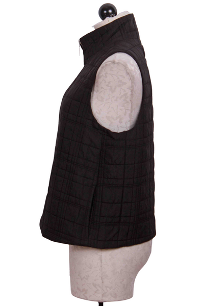 side view of Black colored Zip Front Quilt Modern Vest by Liv by Habitat
