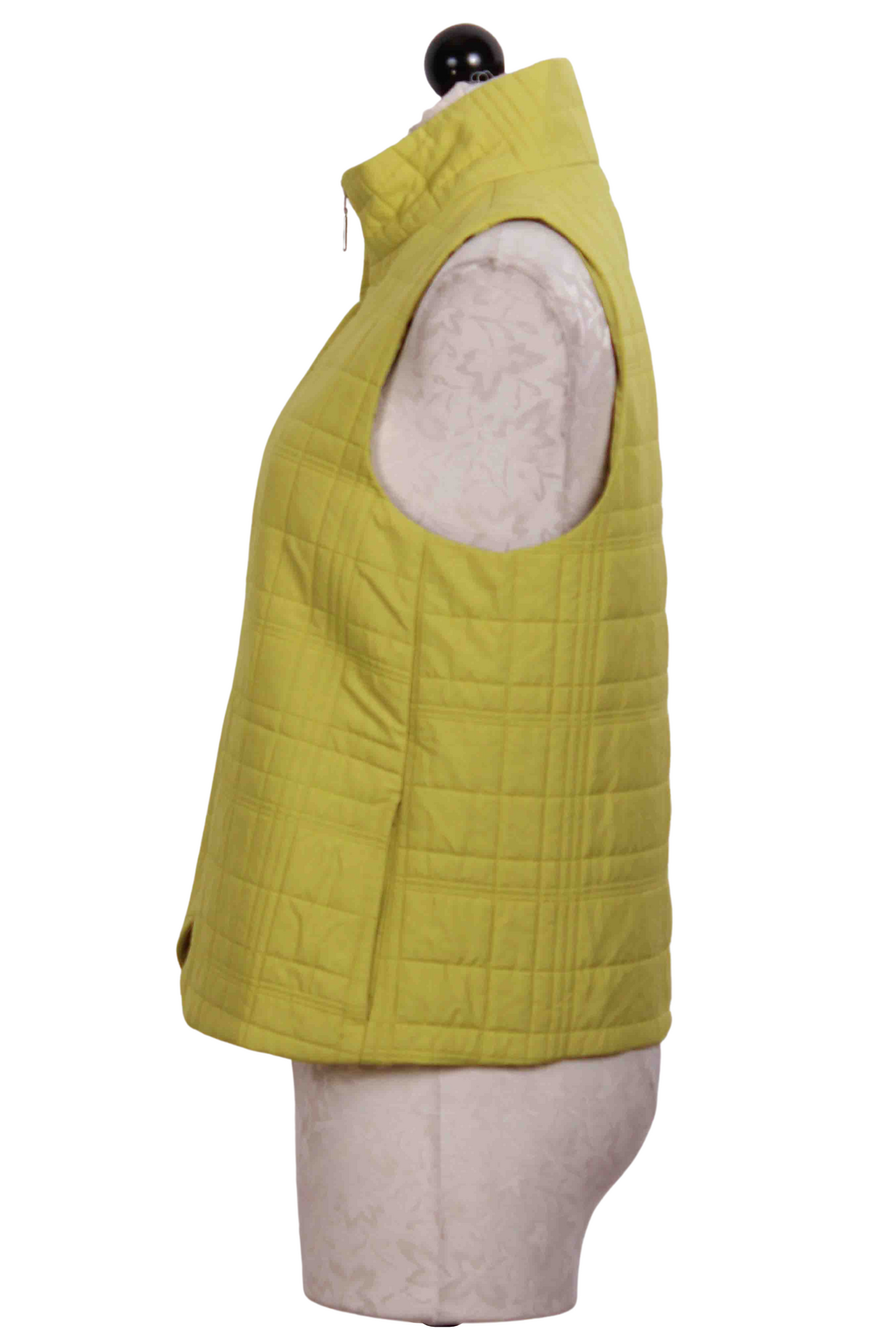 side view of Cactus colored Zip Front Quilt Modern Vest by Liv by Habitat