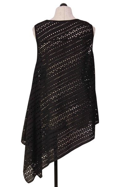 back view of black Sleeveless Asymmetrical Hemline Eyelet Tunic by Moyuru