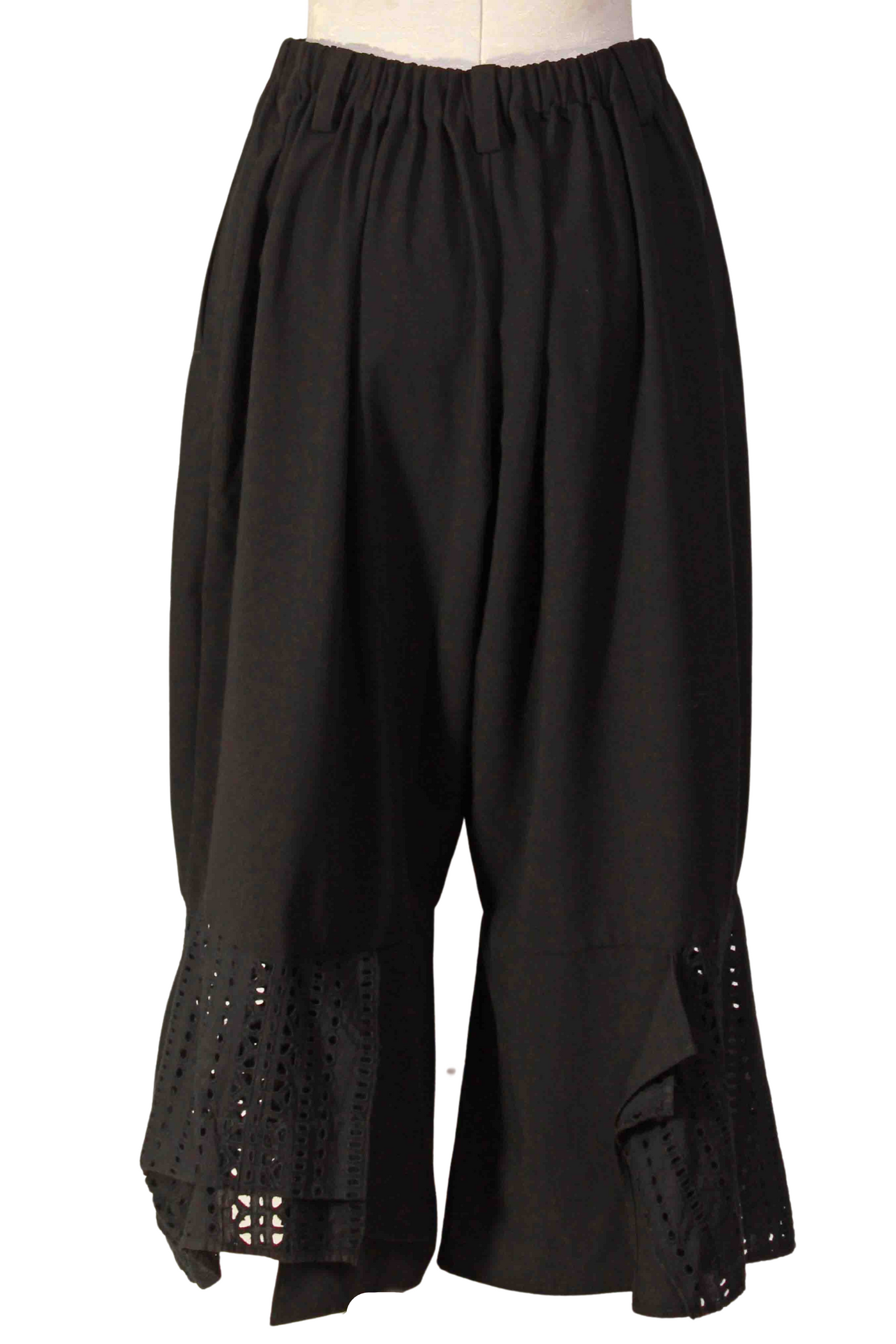 back view of Black Eyelet Bottom Cropped Wide Leg Pant by Moyuru