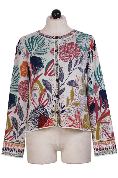White Short Sea Plants Cardigan by Ivko