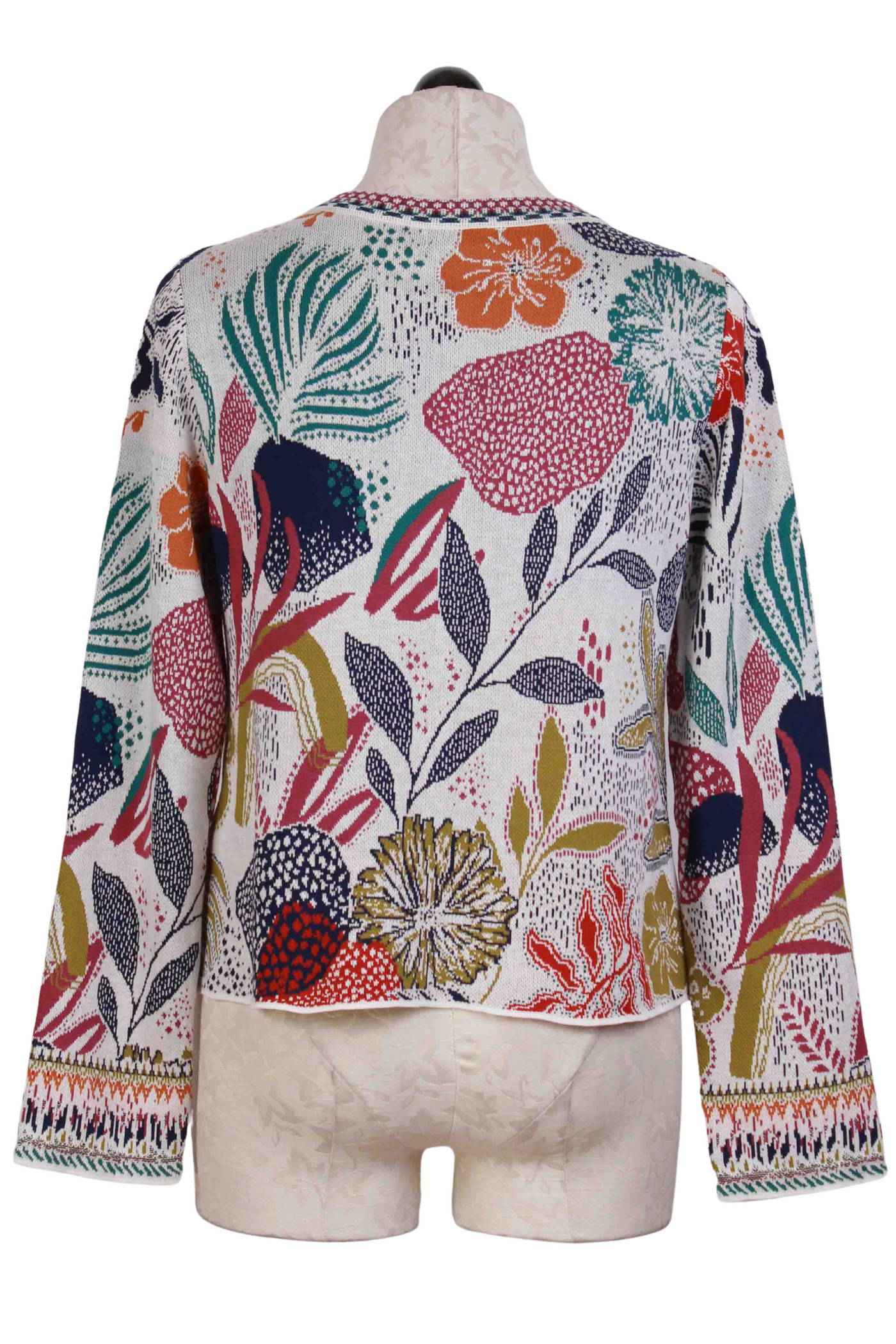 back view of White Short Sea Plants Cardigan by Ivko