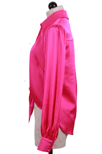 side view of Hot Pink Emory Tie Front Blouse by Generation Love