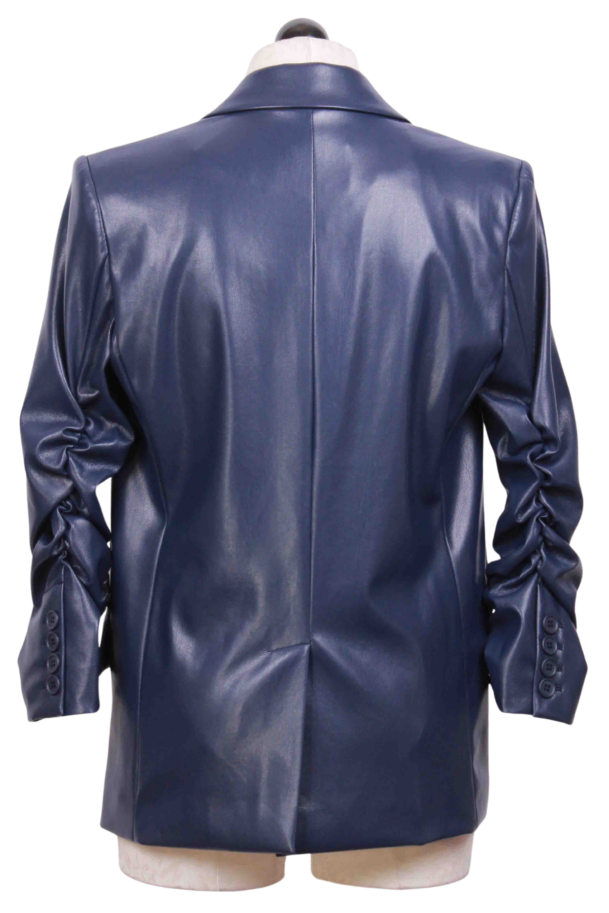 back iew of Navy Millie Vegan Leather Blazer by Generation Love