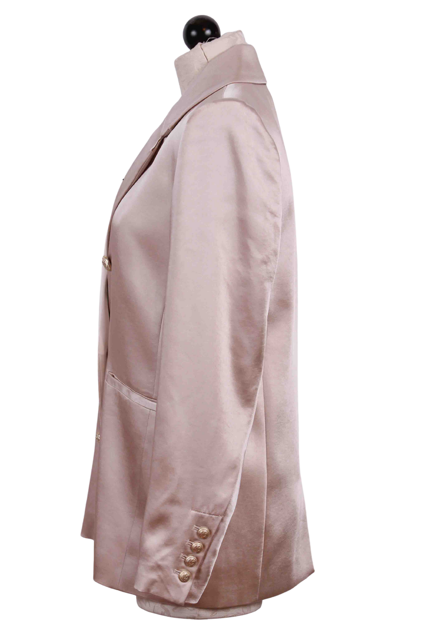 side view of Champagne Leighton Satin Blazer by Generation Love