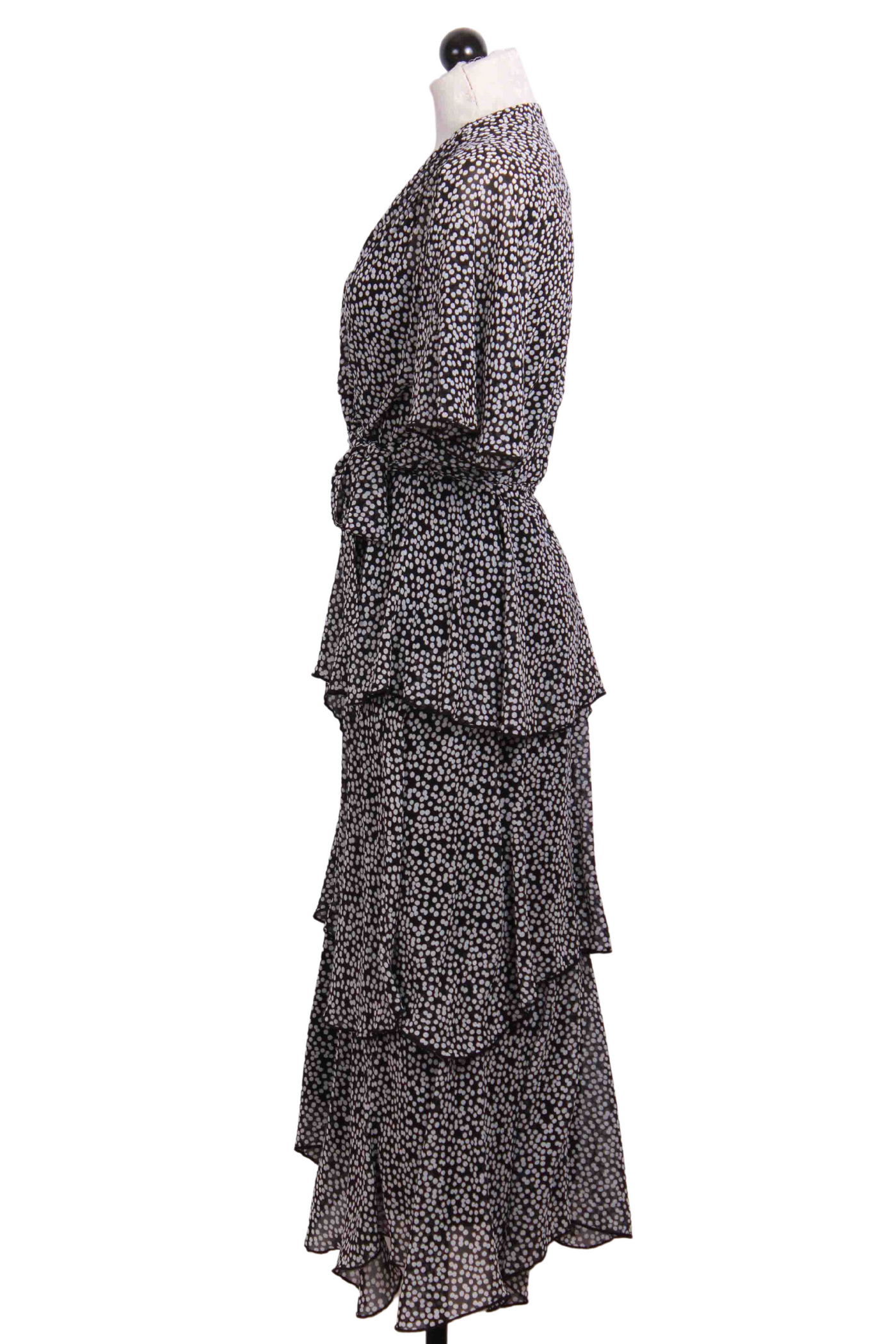 side view of Black and White Tiered Polka Dot Dress by Frank Lyman