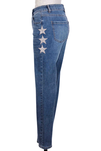 side view of Ankle Length Crystal Star Hip Jeans by Frank Lyman