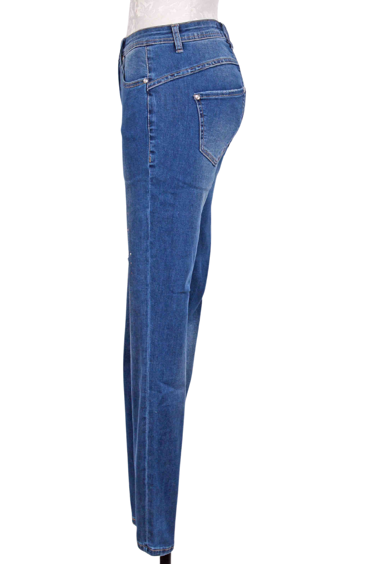 Side view of Sequin Star Embellished Jean by Frank Lyman