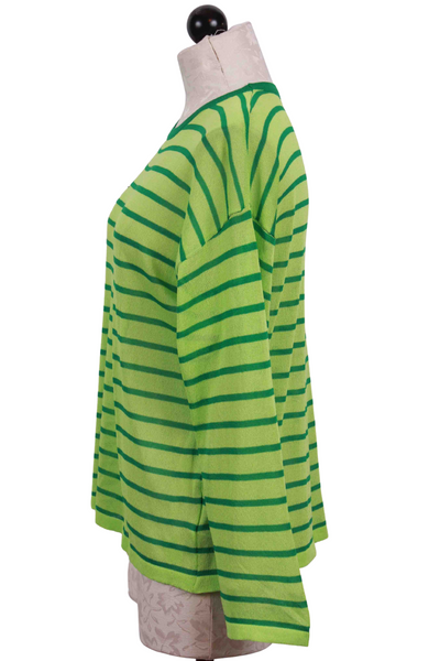 side view of Green Loose Fitting Lightweight Striped Sweater by Compania Fantastica