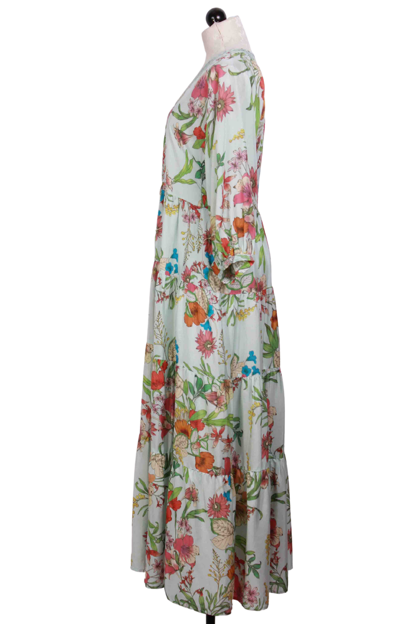 Side view of Floral Liliana Dolman Tiered Dress by Johnny Was