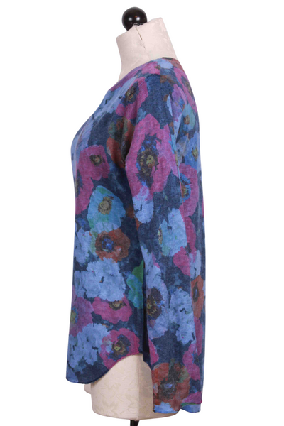 side view of Long Sleeve Purple and Blue Mix Floral Top by Nally and Millie