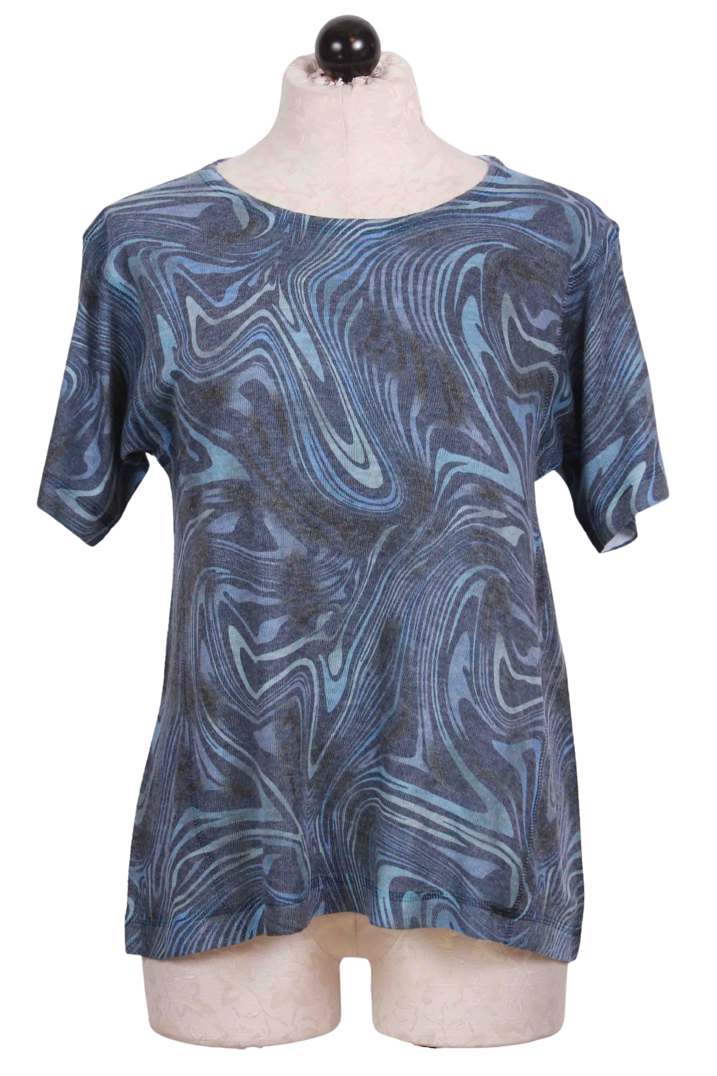 Short Sleeve Mixed Navy Swirl Patterned Top by Nally and Millie