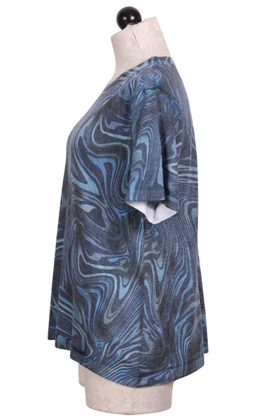 side view of Short Sleeve Mixed Navy Swirl Patterned Top by Nally and Millie