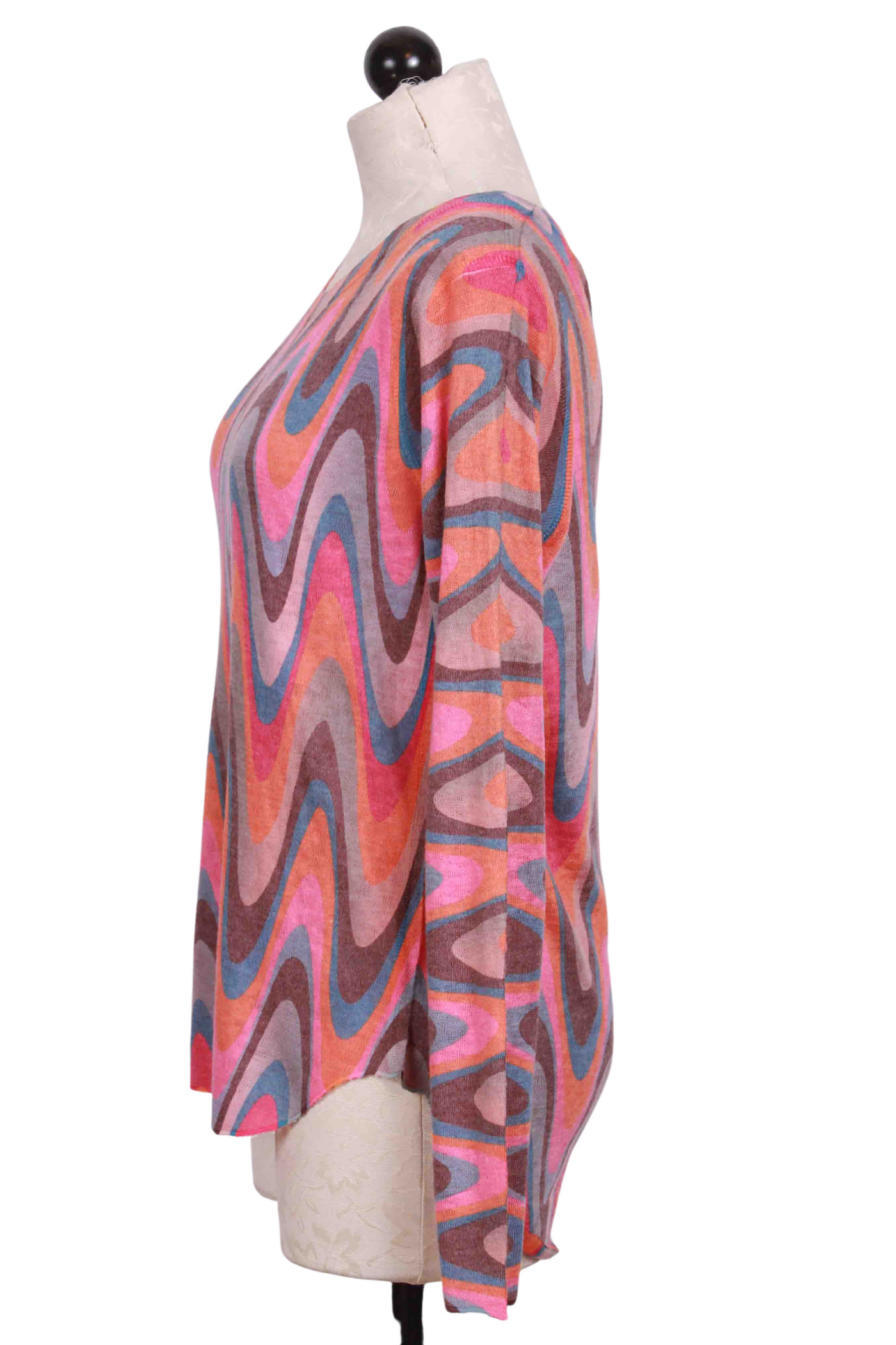 side view of Multicolored Long Sleeve Wavy Print Top by Nally and Millie