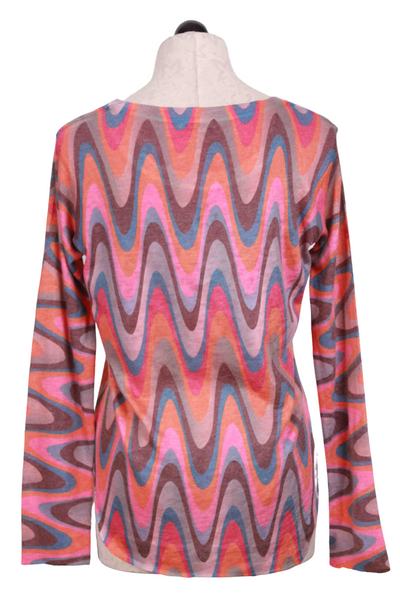 back view of Multicolored Long Sleeve Wavy Print Top by Nally and Millie