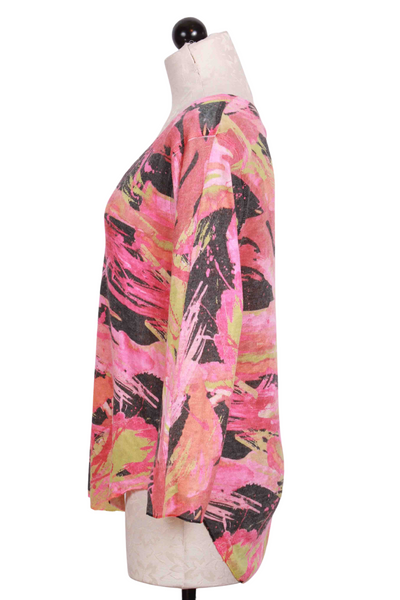 side view of Coral Multicolored Abstract Print V Neck Top by Nally and Millie