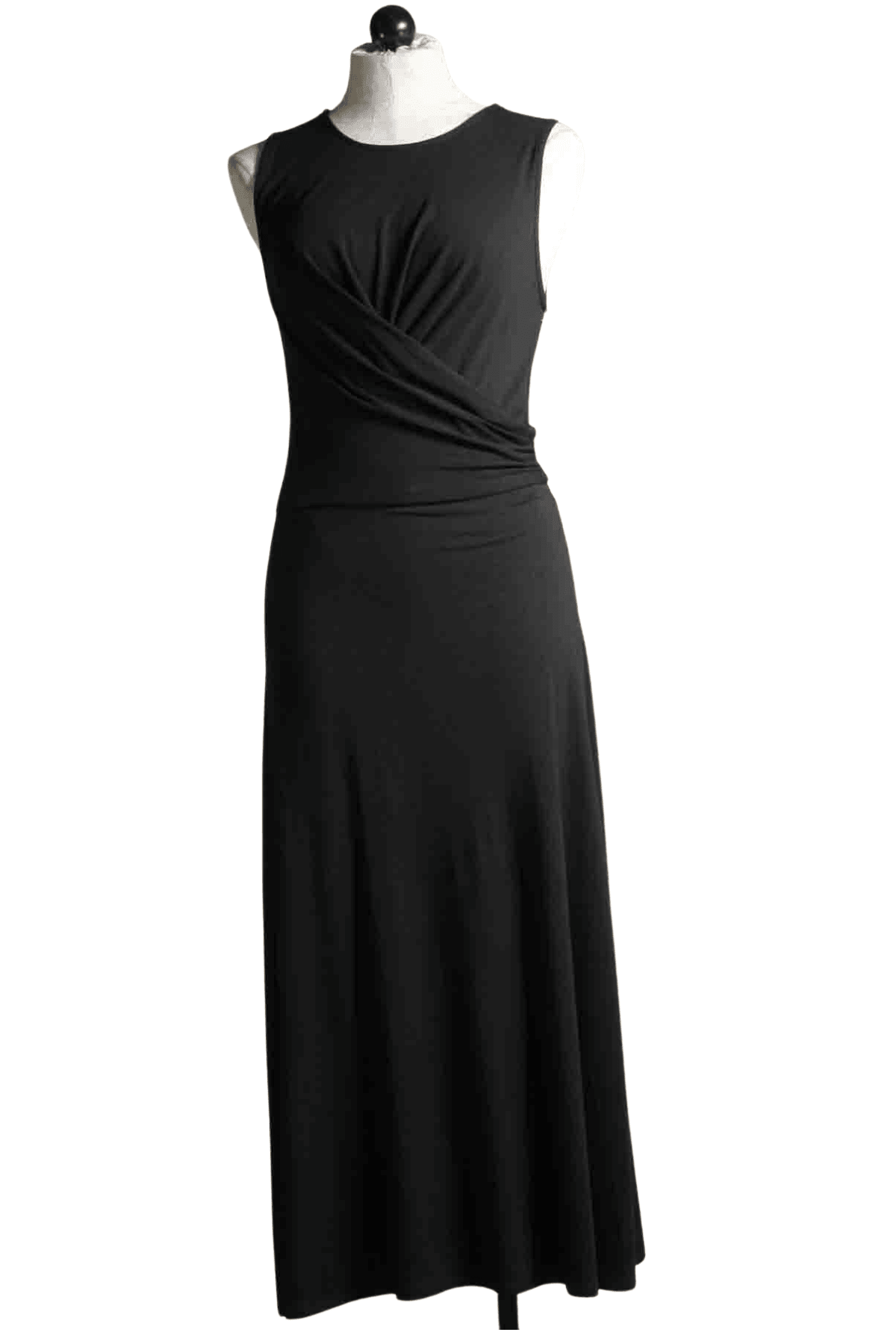Black Sleeveless Drape Front Midi Length Dress by Fifteen Twenty