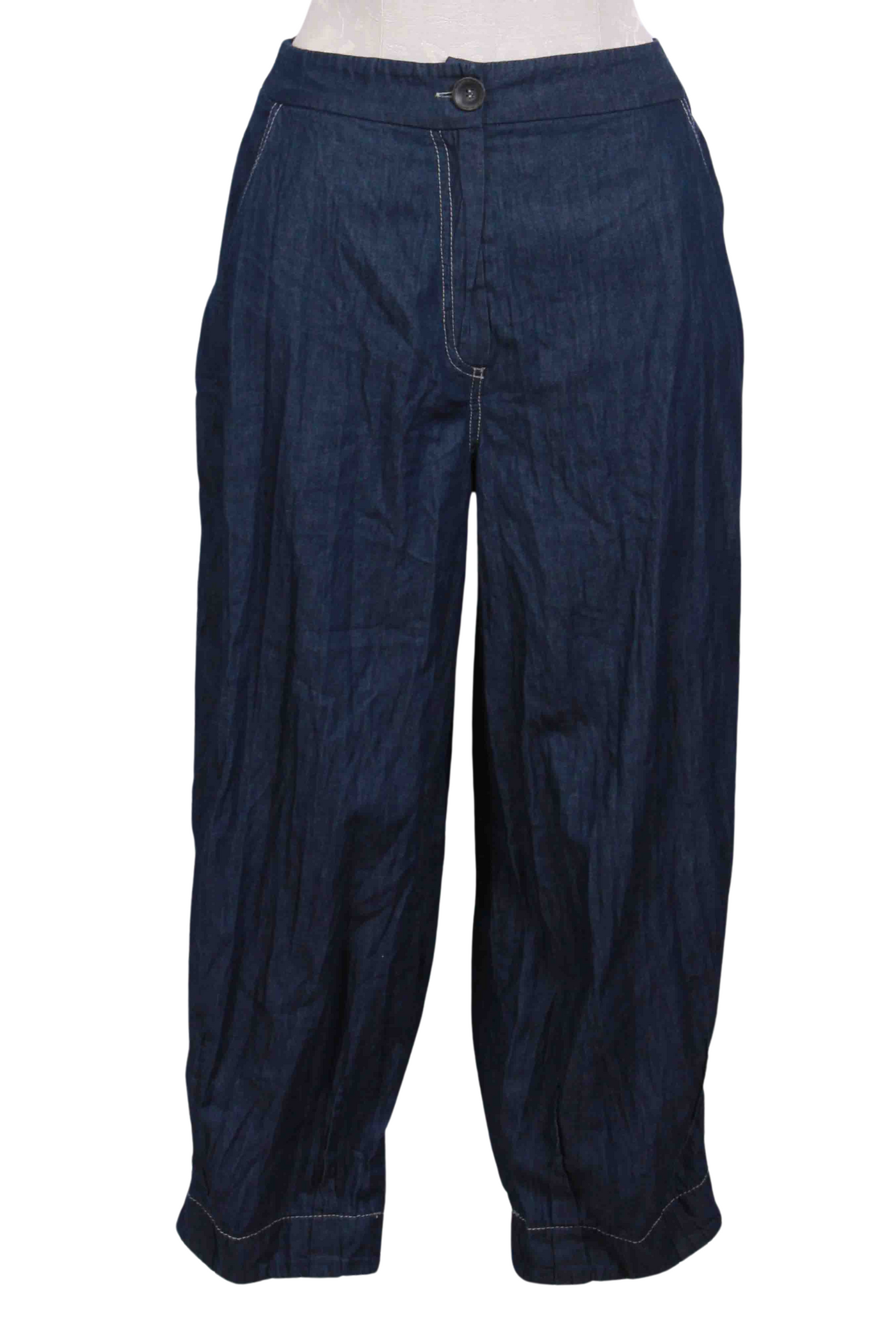 Crinkle Cropped Denim Pant by Ozai N Ku