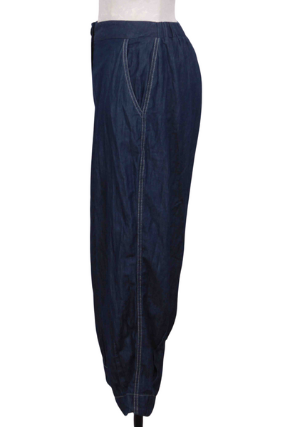 side view of Crinkle Cropped Denim Pant by Ozai N Ku